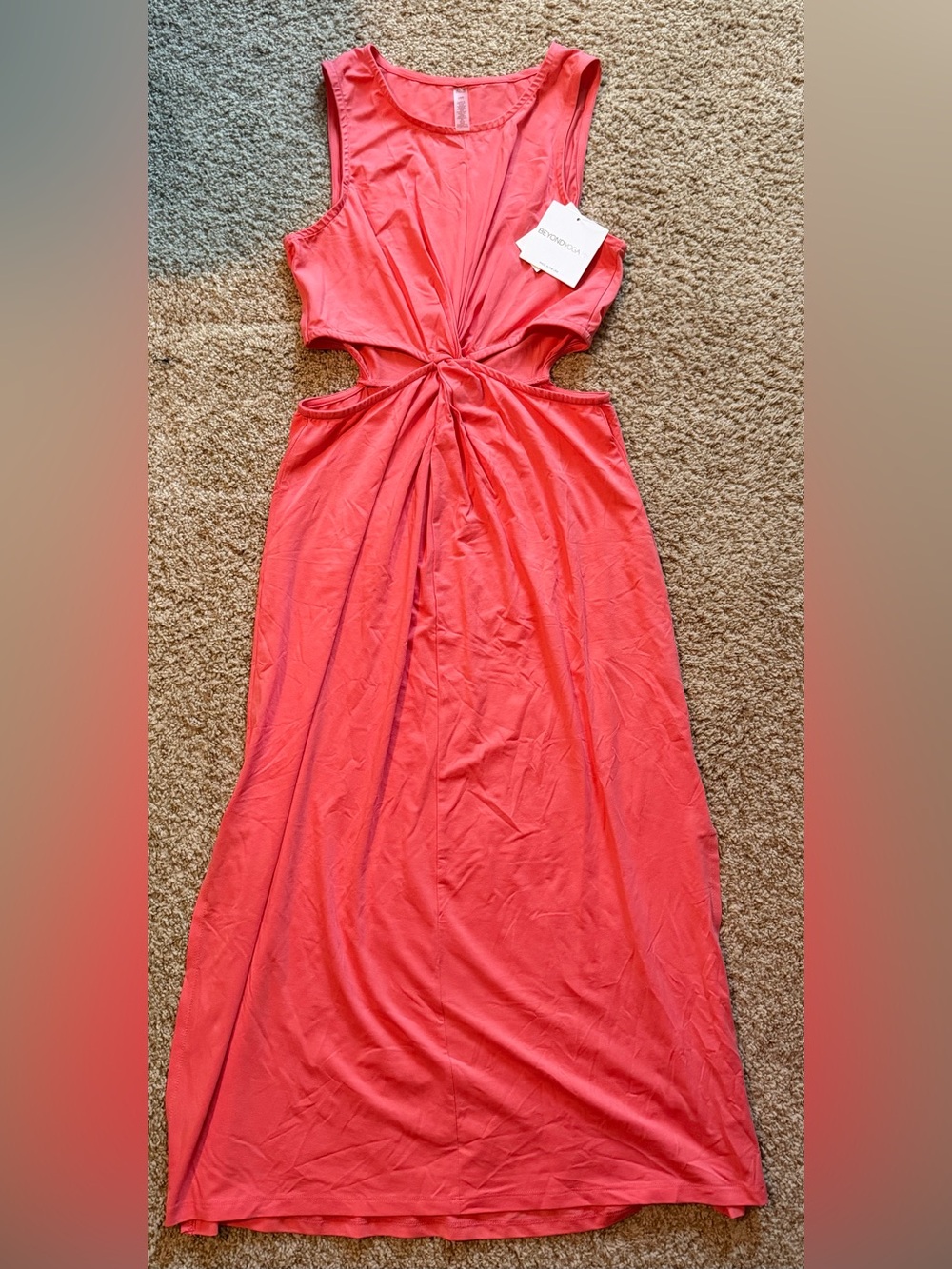 Beyond Yoga Coral Knot-Front Cutout Midi Dress Size L NWT - Picture 1 of 5